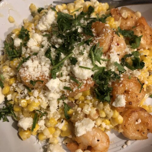 Off-the-cob Mexican street corn with shrimp